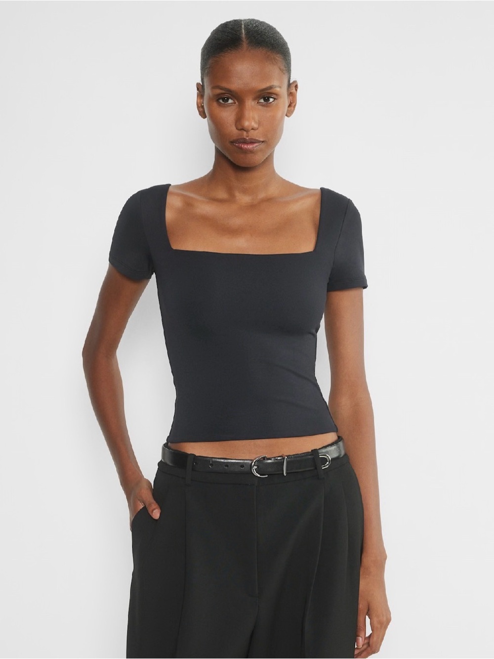 Aritzia Black Square-Neck Short Sleeve Contour Crop Tee